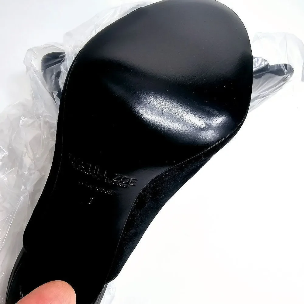 Rachel Zoe Marlene Black Velvet Mules Black Peep Toe Stiletto Heel Sandal Size 7